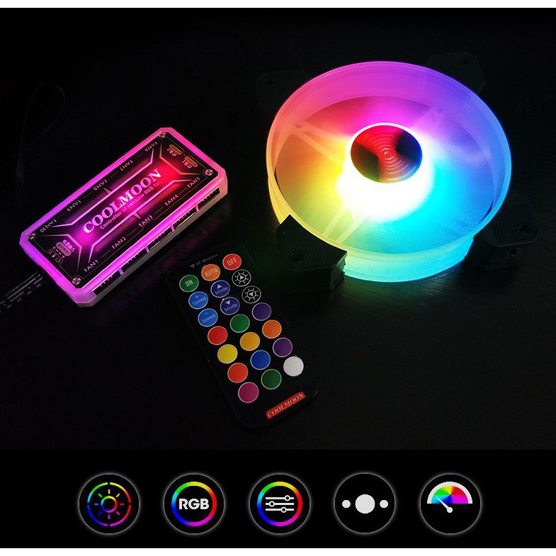 [Siêu rẻ] Bộ  5  Quạt Tản Nhiệt, Fan Case Coolmoon Y1 Led RGB - Fan Tản Nhiệt Máy Tính + hub điều khiển