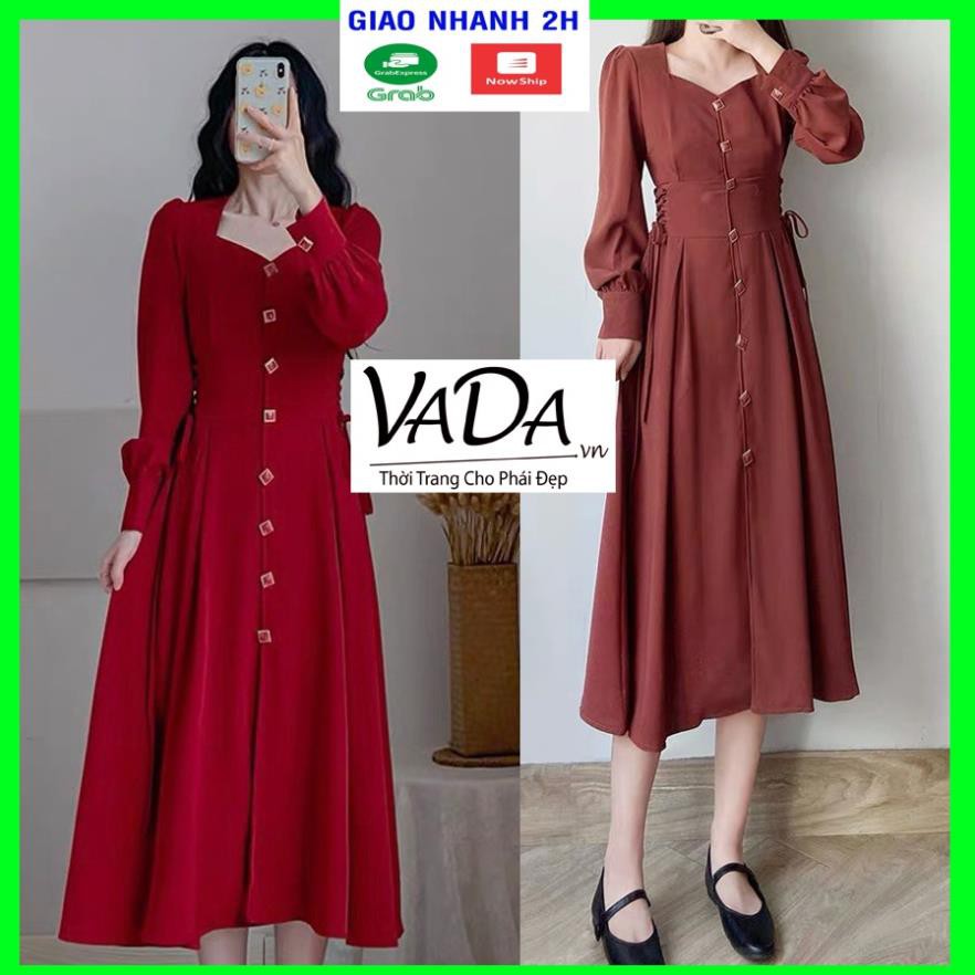 [Hot] Đầm maxi tay dài cổ cách điệu cao cấp phù hợp đi chơi, đi tiệc cưới, đi dao phố cà phê - Thời trang VADA - V20