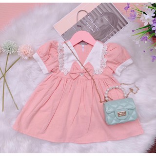 Váy đầm thiết kế cho bé gái từ 3 tháng tuổi (5-32kg) chất thô đũi màu hồng nơ cổ thuyền mềm mịn mát