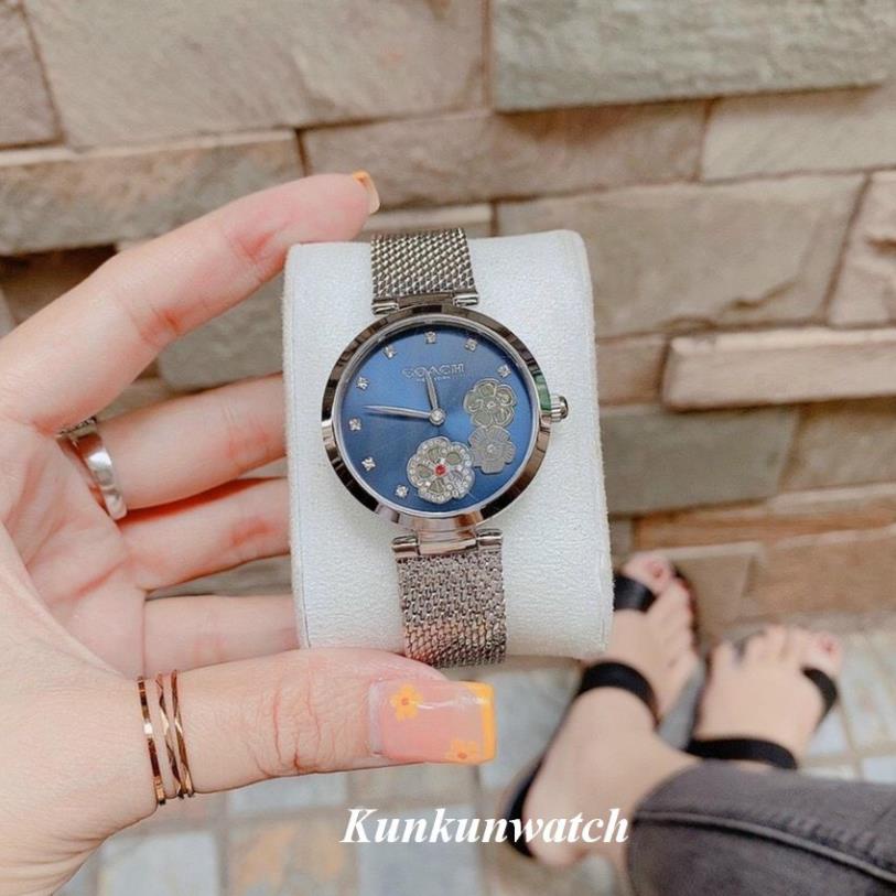 Đồng Hồ Nữ Coach 14503565 Nền Mặt Hoa Văn - Dây Thép Lưới - 33mm