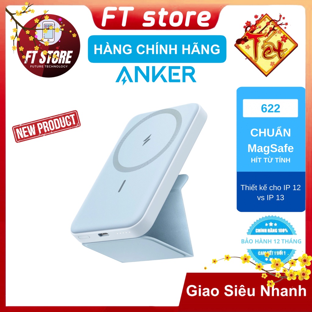 [GIAO HỎA TỐC] Pin Sạc Dự Phòng MagSafe Anker MagGo 622 dành cho IP12/IP13 Hít Từ Tính 5000mAh 7.5W/12W