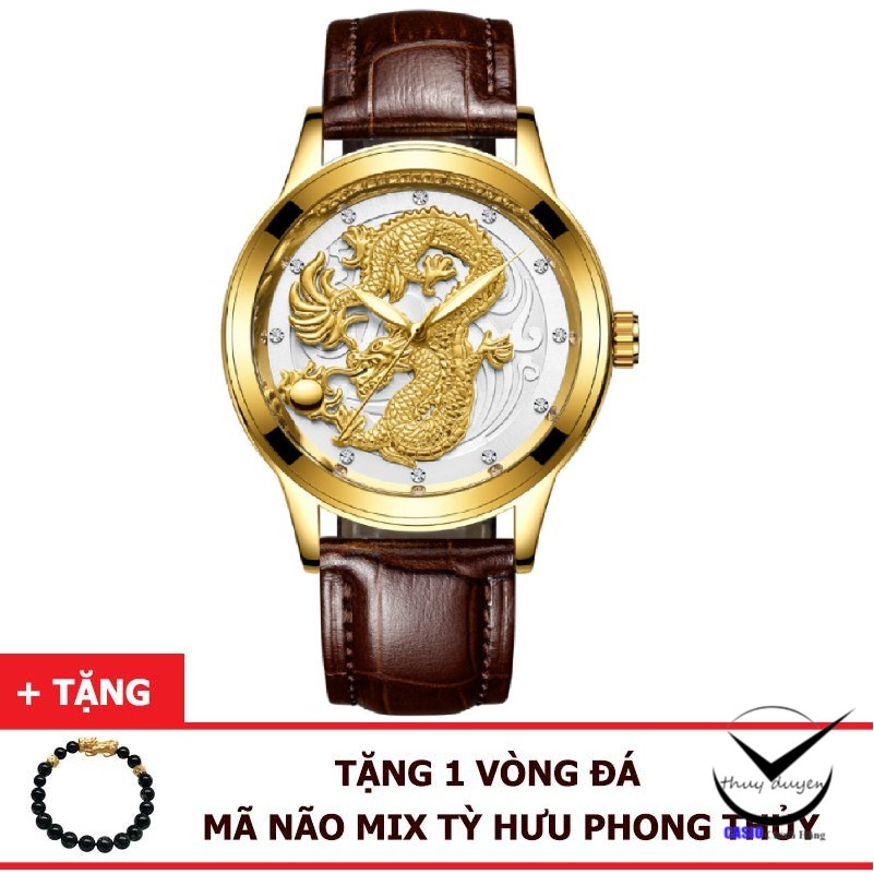 ( TẶNG VÒNG TỲ HƯU PHONG THỦY) ĐỒNG HỒ NAM FNGEEN MẶT RỒNG VÀNG DÂY DA ĐẲNG CẤP