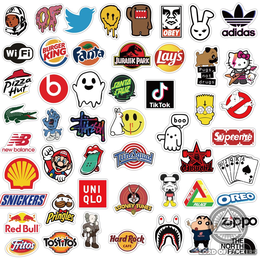 Set 101 Miếng Dán Graffiti Brand Logo Sticker Thương Hiệu Chống Thấm Nước Trang Trí Mũ Bảo Hiểm, Ván Trượt, Laptop, Vali