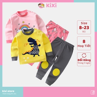 Bộ thu đông cho bé trai bé gái KiXi bộ dài tay cotton quảng châu hoạ tiết đẹp quần áo cho bé mặc nhà CMQAD07