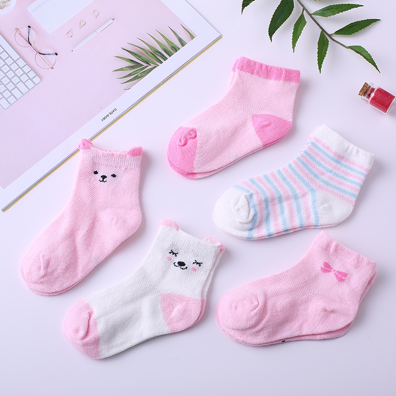 Set 5 đôi tất LAKUDO cổ dài điều hòa chất cotton co giãn mềm mại và ấm áp cho bé TTE12