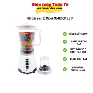 Máy xay sinh tố midea mj-bl50p 1.5 lít 500w xay đá sinh tố rau củ súp hạt - chính hãng bh 12 tháng