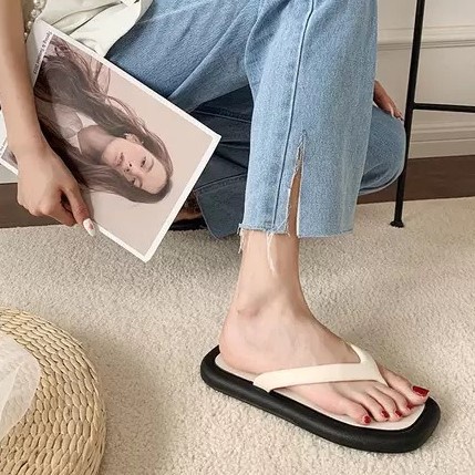 Dép Xỏ Ngón Đế Bằng ⚡ ẢNH THẬT⚡Mũi Vuông Thời Trang Mùa Hè Cho Nữ Đi Biển, Đi Chơi