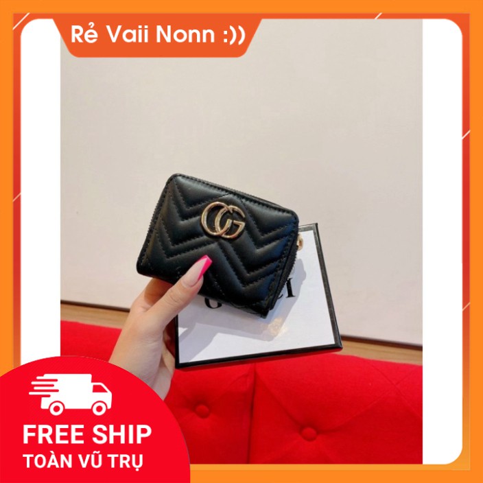 Ví nữ thời trang size 14cm logo nổi 3 ngăn có 1 ngăn khoá kéo hàng Quảng Châu cao cấp full box