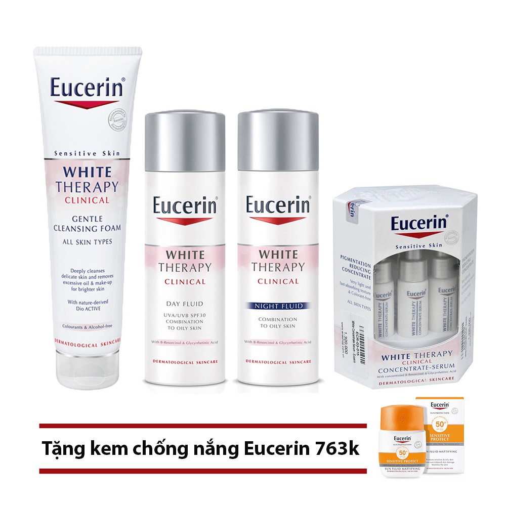 [Tặng kem chống nắng] Bộ 4 dưỡng trắng da, trị nám, làm đều màu da Eucerin White Therapy