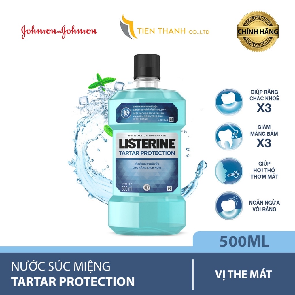 Nước súc miệng Listerine Tartar Protection diệt 99,9% vi khuẩn, mang lại hơi thở thơm mát-Hàng chính hãng.