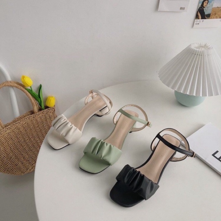 SẴN HÀNG Giày Sandal Cao Gót Phối Xếp Ly Xinh Xắn Dành Cho Nữ