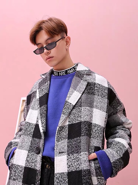 &lt;&lt;Có sẵn&gt;&gt; Áo dạ mùa đông tay dài hoạ tiết kiểu caro phong cách Hàn Quốc cho nam nữ unisex