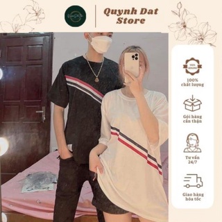 Áo phông tay lỡ nữ form rộng unisex kẻ chéo ngang Rẻ Vô Địch