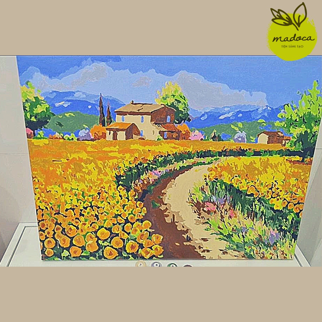 Tranh tô màu theo số hóa Madoca có khung 40x50cm cánh đồng hoa T496