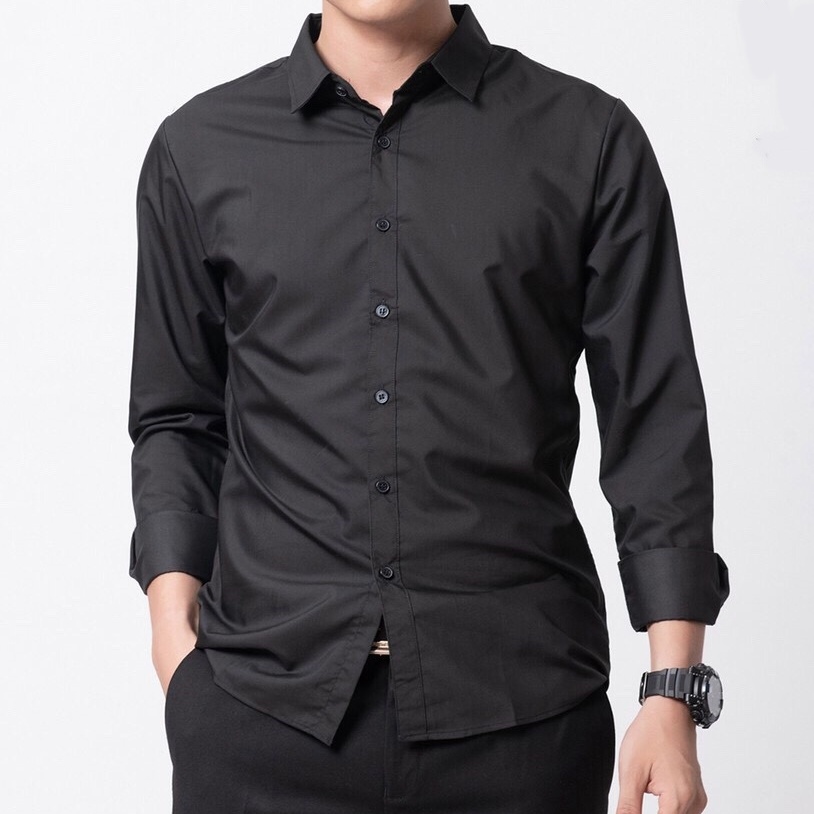 Áo sơ mi nam đẹp công sở dài tay áo kiểu hàn quốc F8888 Cổ Tàu Màu Đen SMT0012