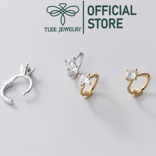 Khuyên tai bạc nữ TLEE tròn chốt bấm mặt nụ đá trendy dáng đeo sát tai TleeJewelry B0232
