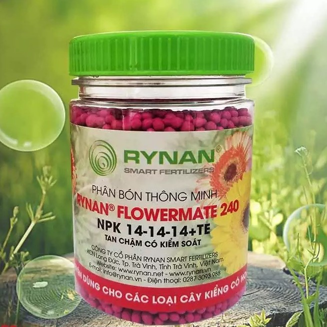 Phân Bón RYNAN 240 lọ 150g, Phân Tan Chậm Thông Minh NPK 14-14-14+TE dùng cho hoa lan, cây kiểng