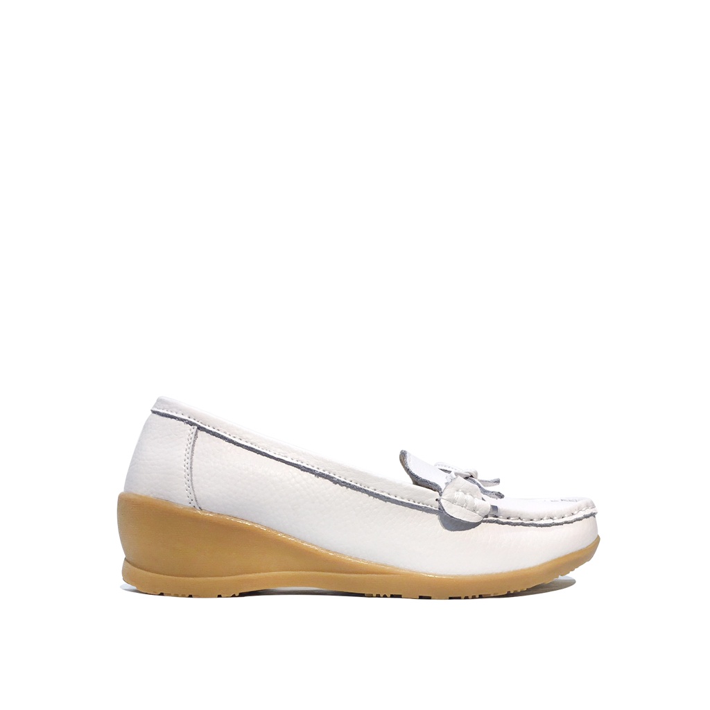 Giày đế xuồng nữ da bò mềm màu trắng cao 5cm Berry Shoes Thái Lan