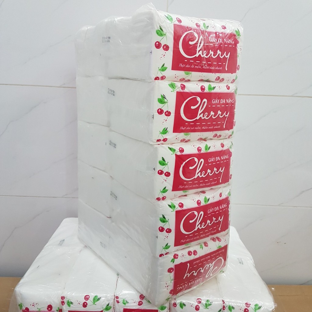 Cây (10 bịch) khăn giấy rút CHERRY cao cấp không bụi, mềm, mịn, sạch dành cho quán ăn, trường học