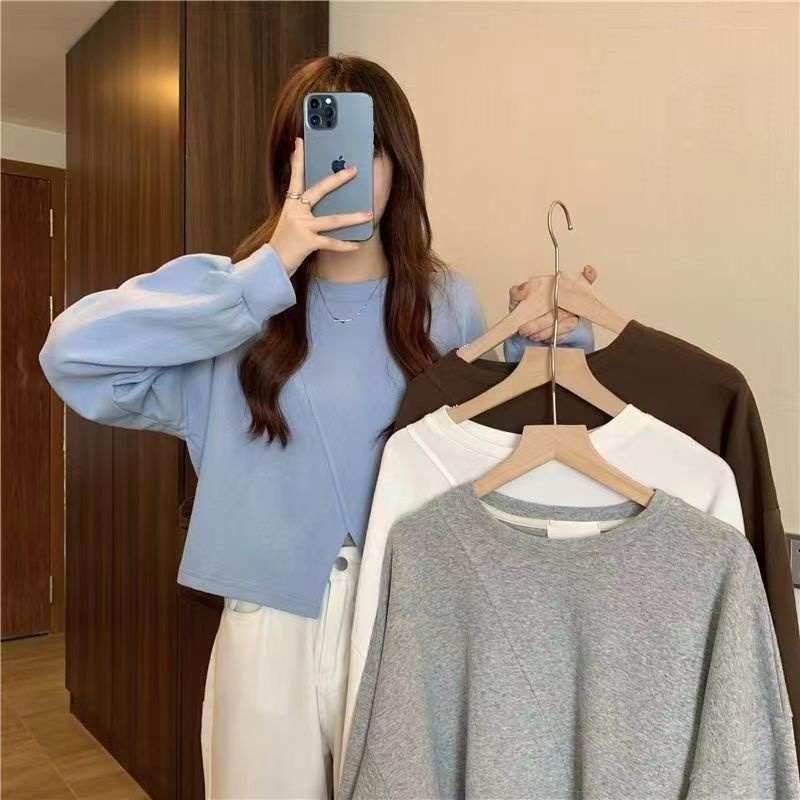 Áo Sweater Tay Dài Dáng Rộng Thiết Kế Xẻ Tà Thời Trang Xuân Thu Mới Cho Nữ