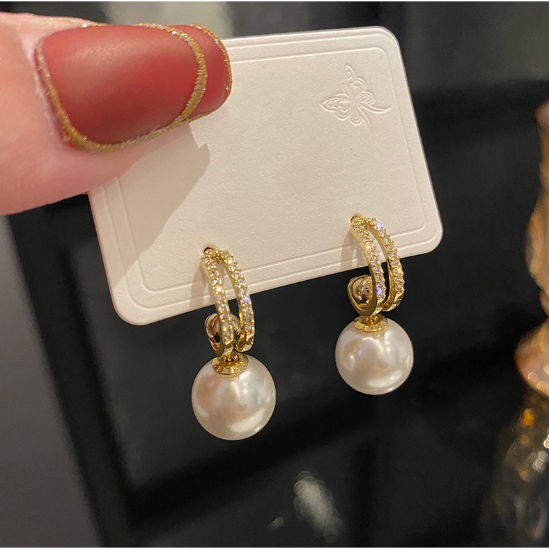 Bông Tai Hai Mảnh Đính Ngọc Trai Đơn Giản Có Thể Tháo Rời