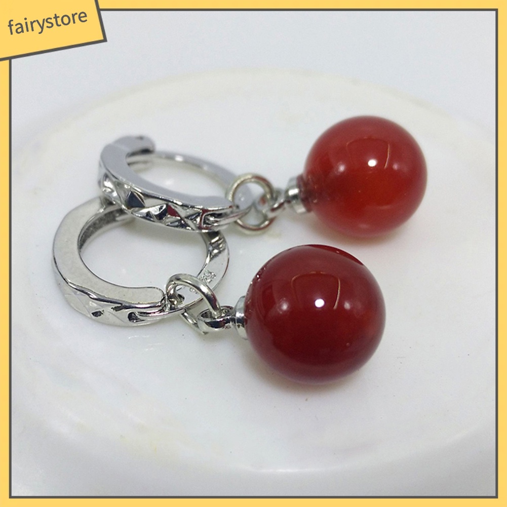 Bông tai đính đá mã não giả màu đỏ/đen