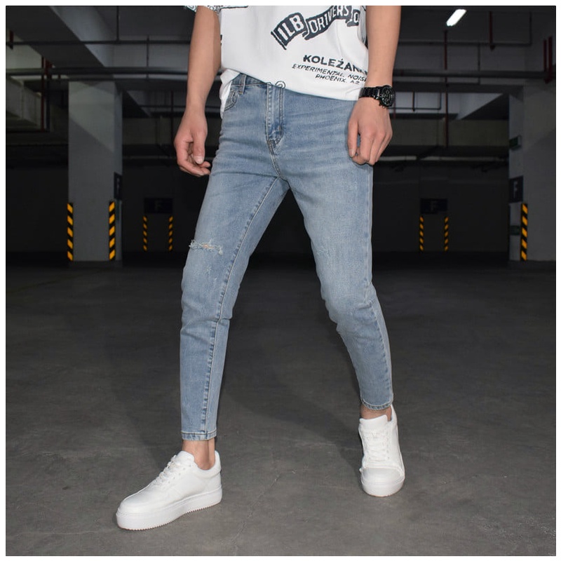 Quần Jean Nam Quần Bò Màu Xanh Xám Rách Gối Cá Tính Form Quần Slimfit Đẹp Mới Nhất Đường May Chắc Chắn Hàng Đẹp Như Hình