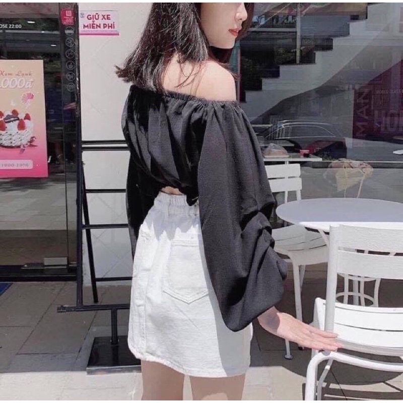 Áo trễ vai bẹt vai tay dài kala top đen, trắng | BigBuy360 - bigbuy360.vn