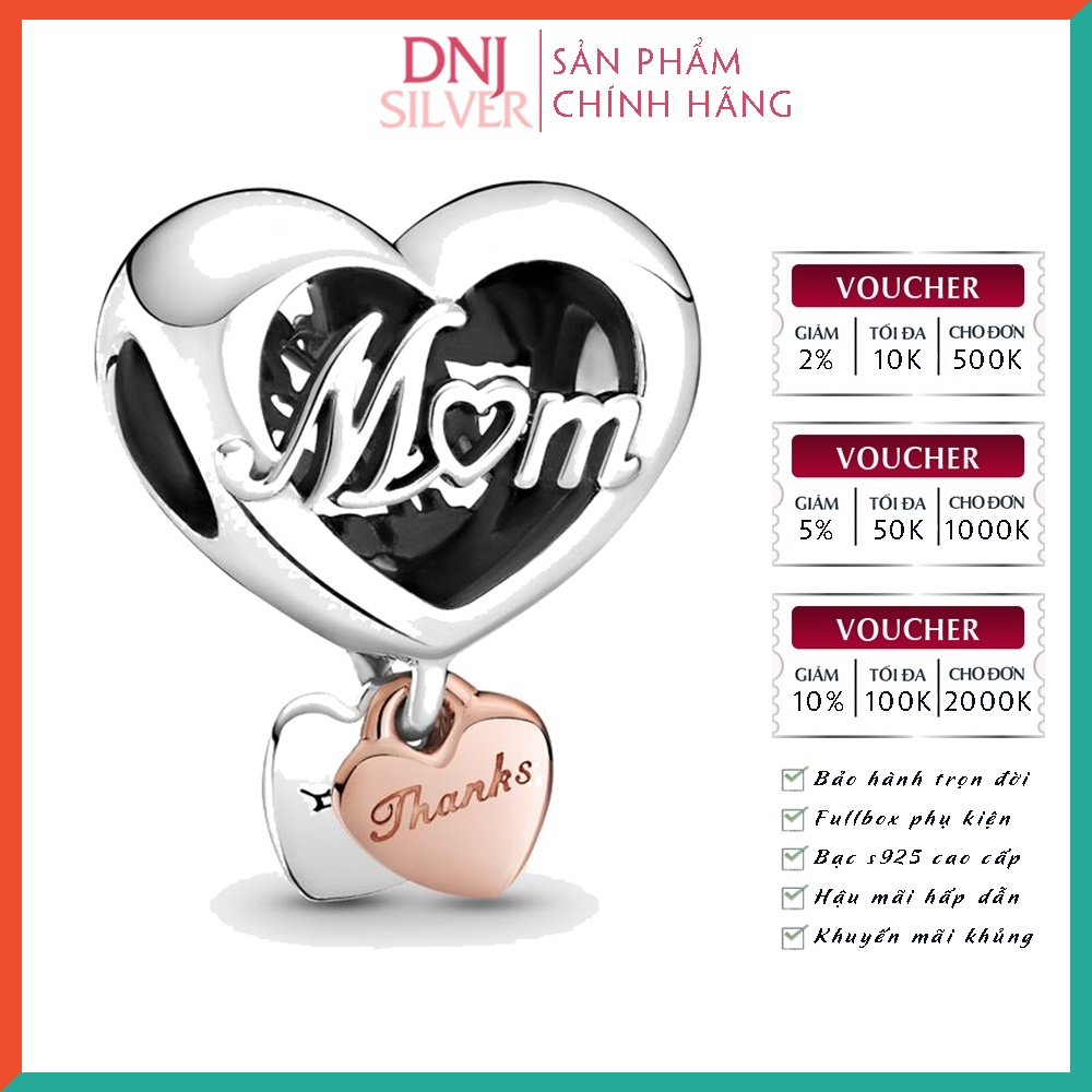 [Hàng cao cấp] Charm bạc 925 cao cấp, hàng chuẩn bạc - Charm Thank You Mum Heart thích hợp để mix vòng tay charm - DN096