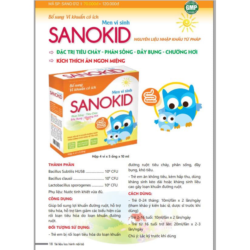Men vi sinh Sanokid -  Bổ sung lợi khuẩn đường ruột, ngăn ngừa tình trạng tiêu chảy, phân sống, đầy bụng, khó tiêu