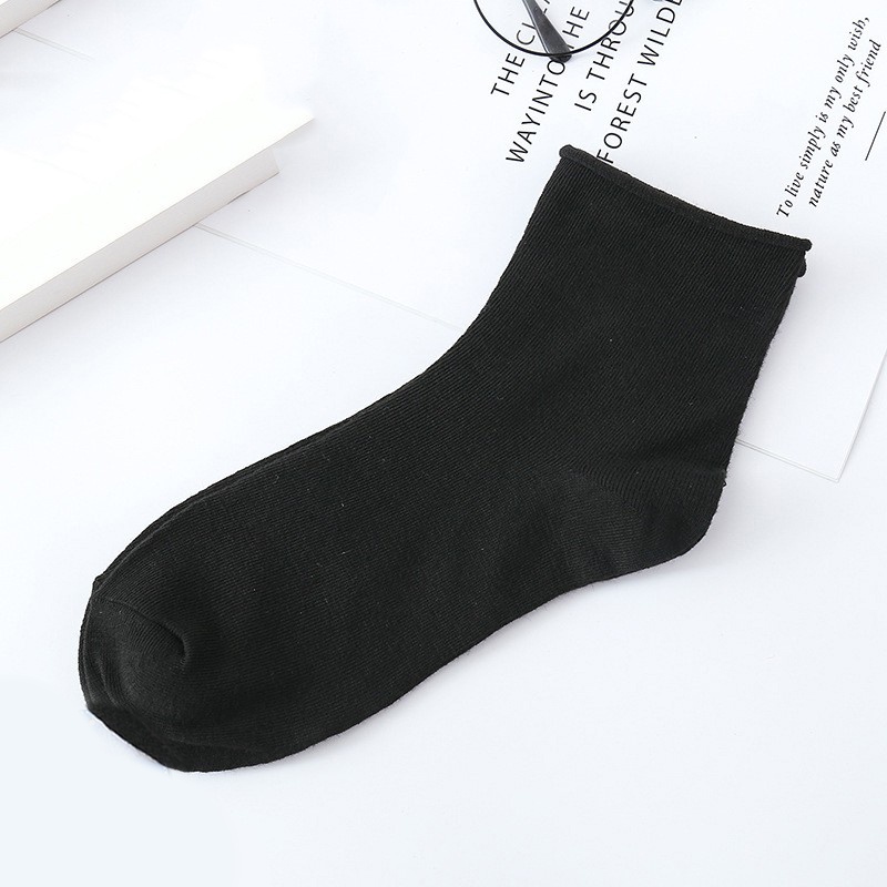 Vớ nữ Tất nhún cổ cao cotton cho bạn gái phong cách vintage hàn quốc đen trắng nhiều màu QC