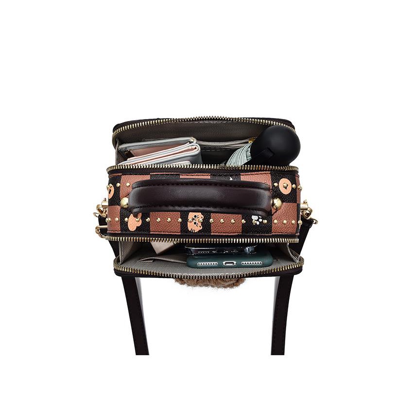 Túi Đeo Chéo Hình Vuông Nhỏ Họa Tiết Gấu Hoạt Hình Màu Tương Phản Thời Trang 2022 Cho Nữ