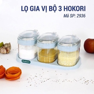 Bộ 3 lọ đựng gia vị Hokori có nắp đậy kèm thìa cao cấp nhựa PP dày dặn bền đẹp - Đồ gia dụng, dụng cụ nhà bếp thông minh