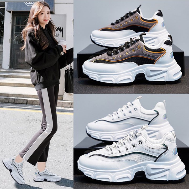 Giày thể thao nữ đẹp thoáng khí ra mắt 2020 - Giày sneaker nữ trắng, đen tăng chiều cao 5cm