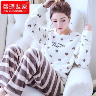 Bộ Đồ Ngủ Tay Dài Vải Nhung Flannel Thời Trang Mùa Đông Cho Nữ