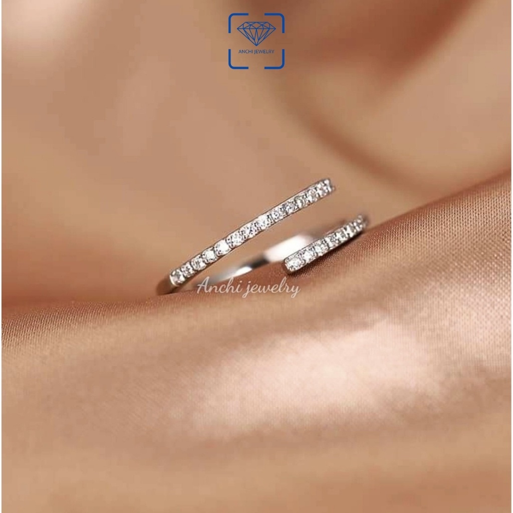 Nhẫn nữ hở full đá, chuẩn bạc ta - mẫu dày dặn, Anchi jewelry