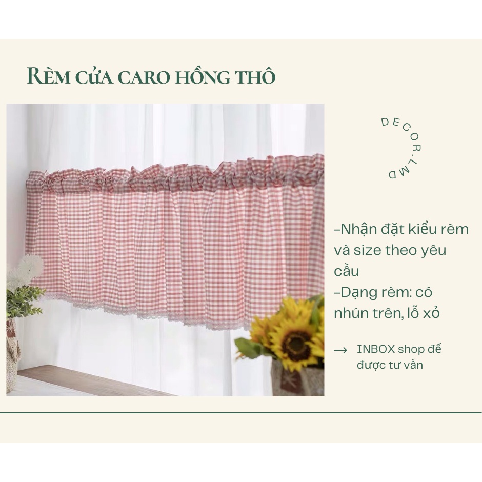 Rèm che kệ bếp vền ren trắng màu hồng nhạt (đặt theo yêu cầu liên hệ CSKH)