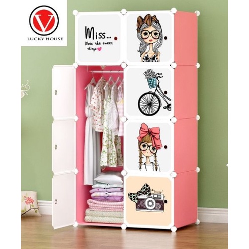 TỦ NHỰA GHÉP 8 NGĂN size lớn tặng móc treo quần áo V LUCKY HOUSE VLK77