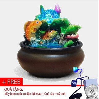 Thác nước phong thủy để bàn cá chép vàng tài lộc vượt vũ môn tặng kèm máy bơm và quả cầu thủy tinh