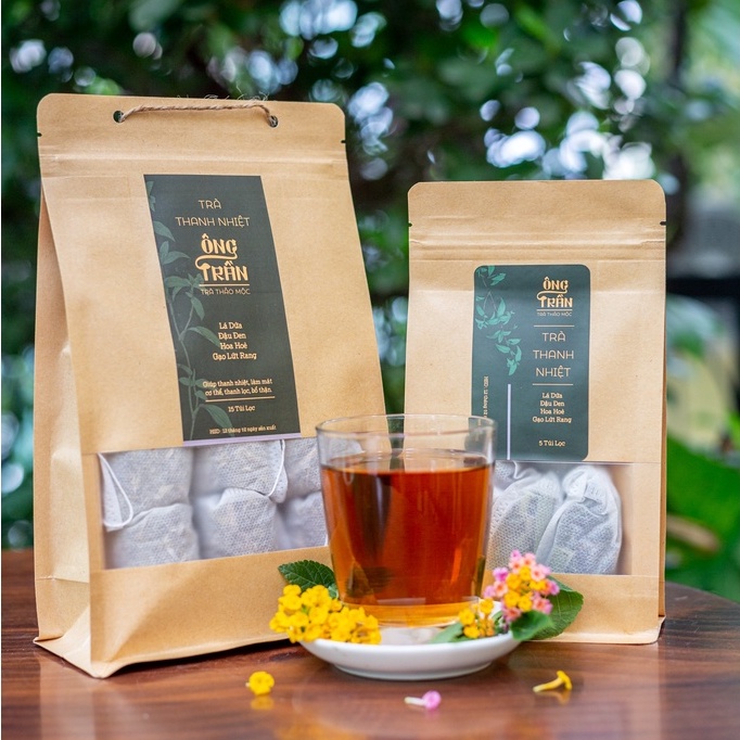 Trà thảo mộc, thanh nhiệt, thanh lọc, giảm mụn viêm, nóng trong người, Thảo Mộc Ông Trần, gói nhỏ (5 túi lọc x 10gr).