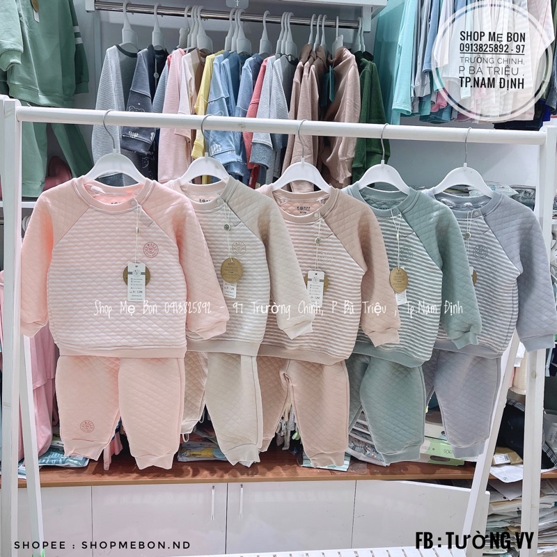 Bộ Hrnee trần bông dài tay cho bé trai bé gái