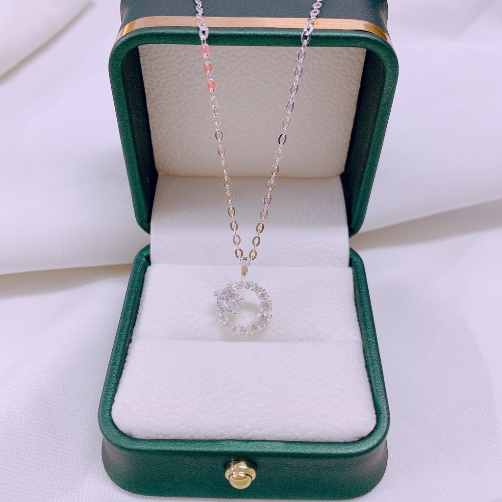 Dây chuyền bạc LINH MIU SILVER, vòng cổ nữ mặt tròn đính đá siêu xinh