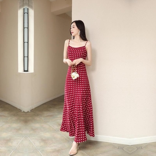 Đầm chữ A hai dây họa tiết chấm bi DS084
