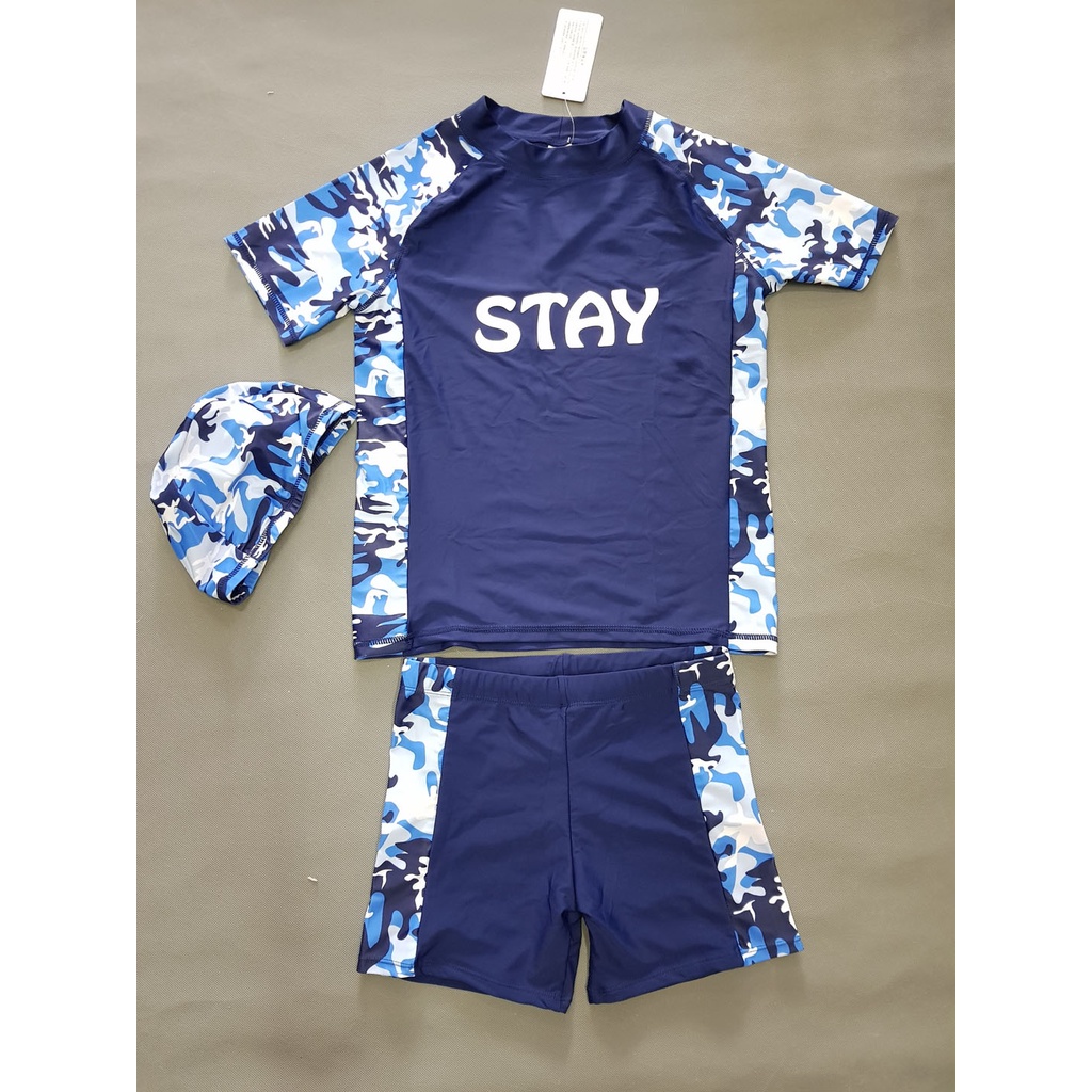 Bộ đồ bơi thể thao in chữ stay size cực đại 37-60kg