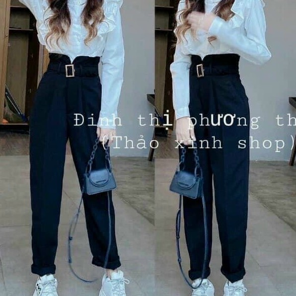 [FreeShip]Quần tây âu nữ cao cấp lưng cao màu đen kiểu baggy chân dài miên man kiểu dáng đẹp chất vải mềm-qtn014
