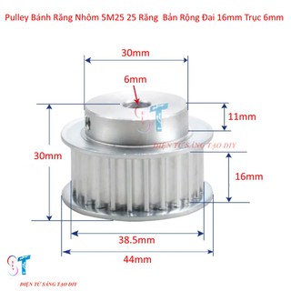 Pulley Bánh Răng Nhôm 5M 25 Răng Bản Rộng Đai 16mm Trục 6mm