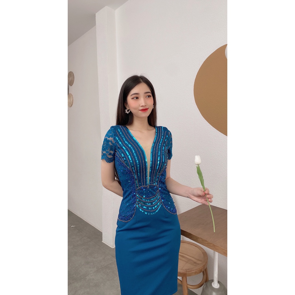 váy, đầm thiết kế trung niên đính kim sa