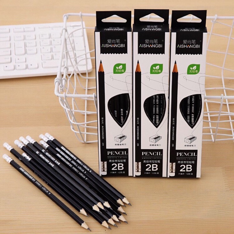 Bán lỗ xin đánh giá_HỘP 12 chiếc bút chì 2b cao cấp kèm gôm tẩy cực xinh, đồ dùng học tập cho bé, bút tập viết