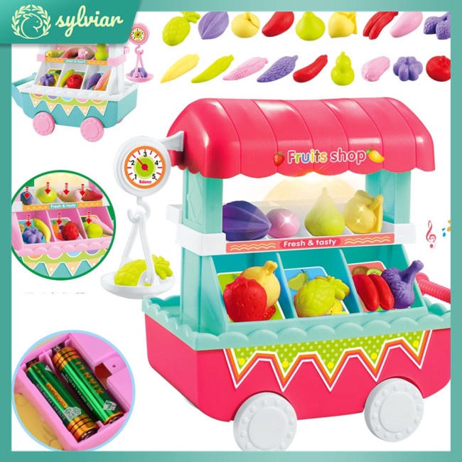 Đồ Chơi Xe Đẩy Bán Kem/ Rau Củ/ Kẹo/ Trái Cây Mini Có Nhạc Và Đèn Độc Đáo Vui Nhộn Cho Bé