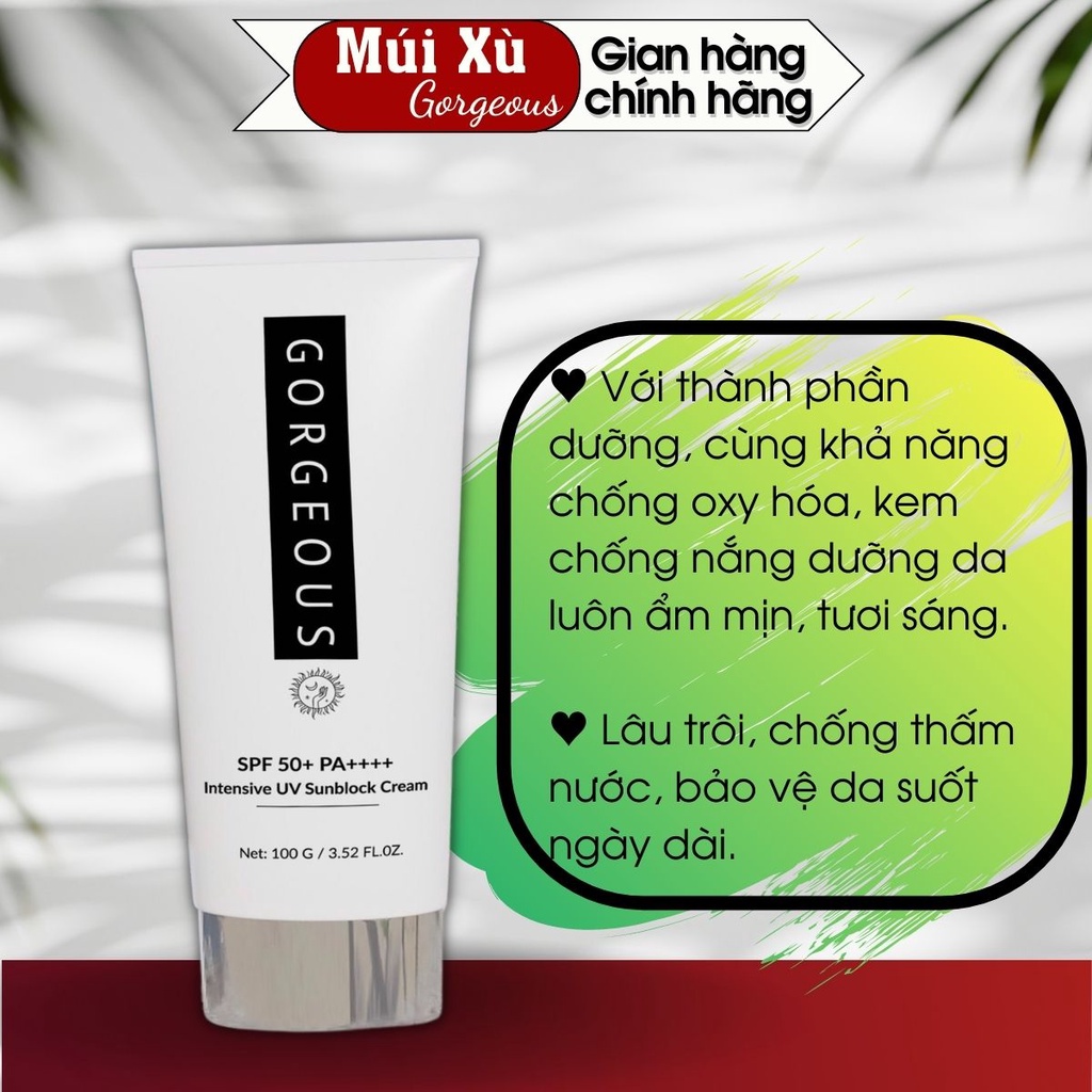 Kem chống nắng múi xù gorgeous trắng da chống nước lâu trôi SPF50+PA+++